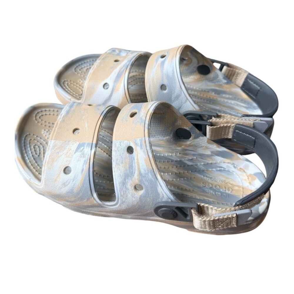 Crocs Classic All Terrain Marbled Sandal Tan Grey Strappy Sport Women 8 Men 6